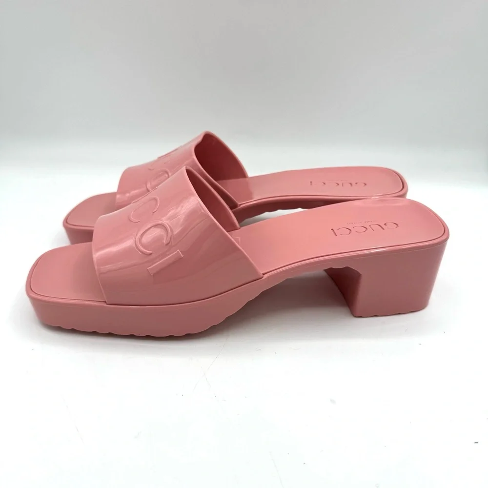 Gucci women slide, sandals, pink Mules with rubber with Glossy Finish size 40 - Picture 2 of 8